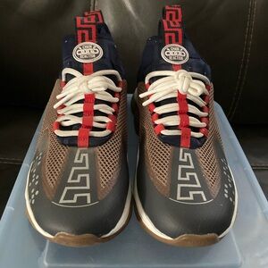 Versace Men's Sneakers - Brown, Red, and Navy